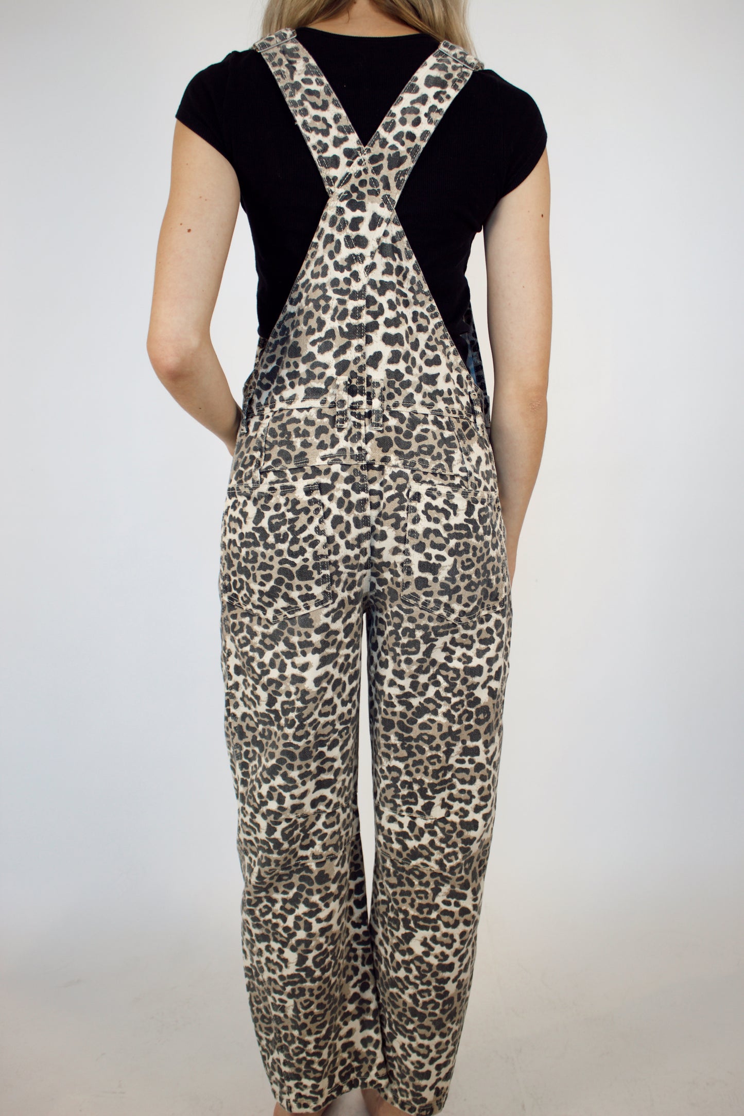 Averie Leopard Print Barrel Jean Overalls