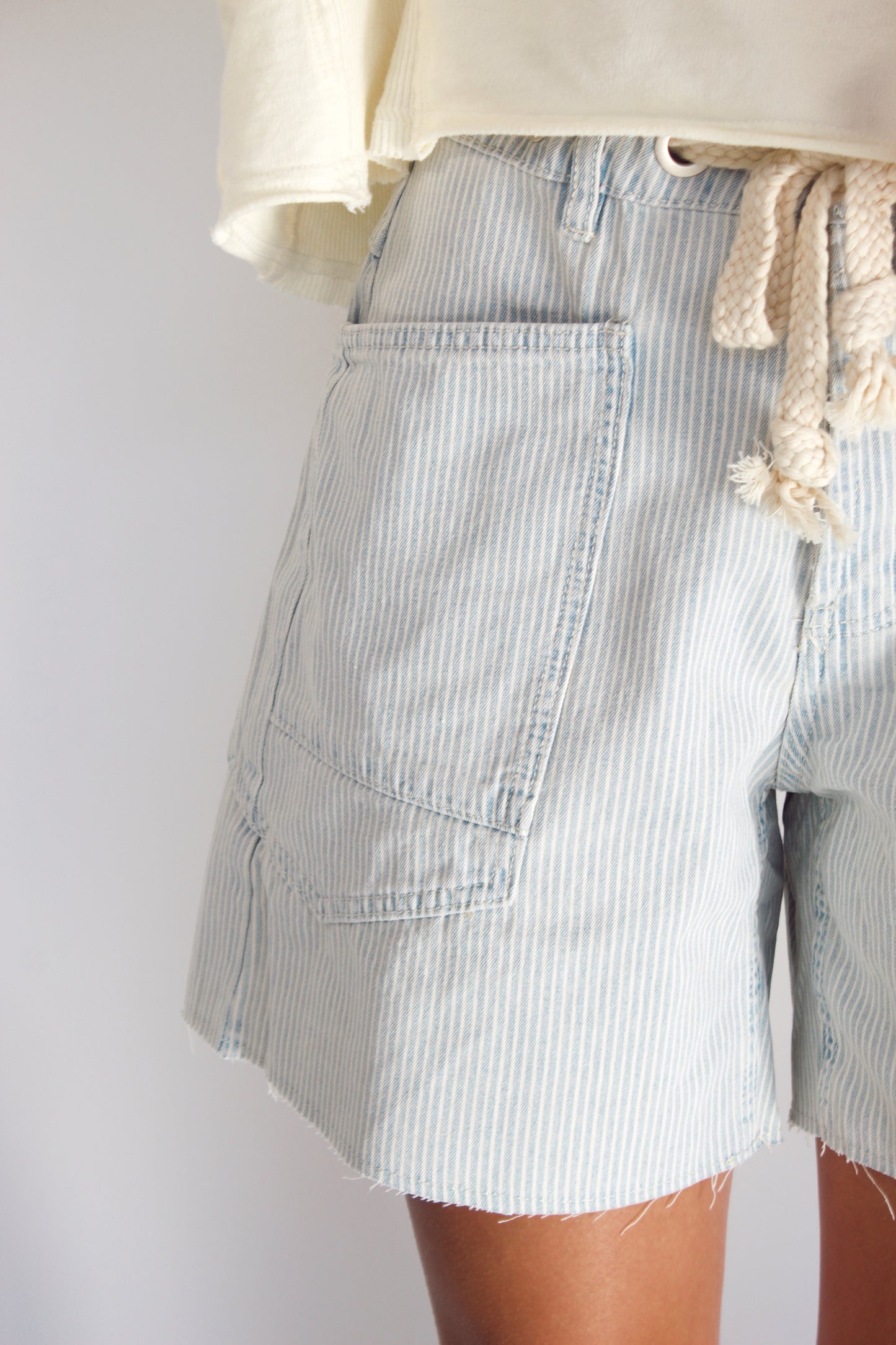 Striped Denim Shorts