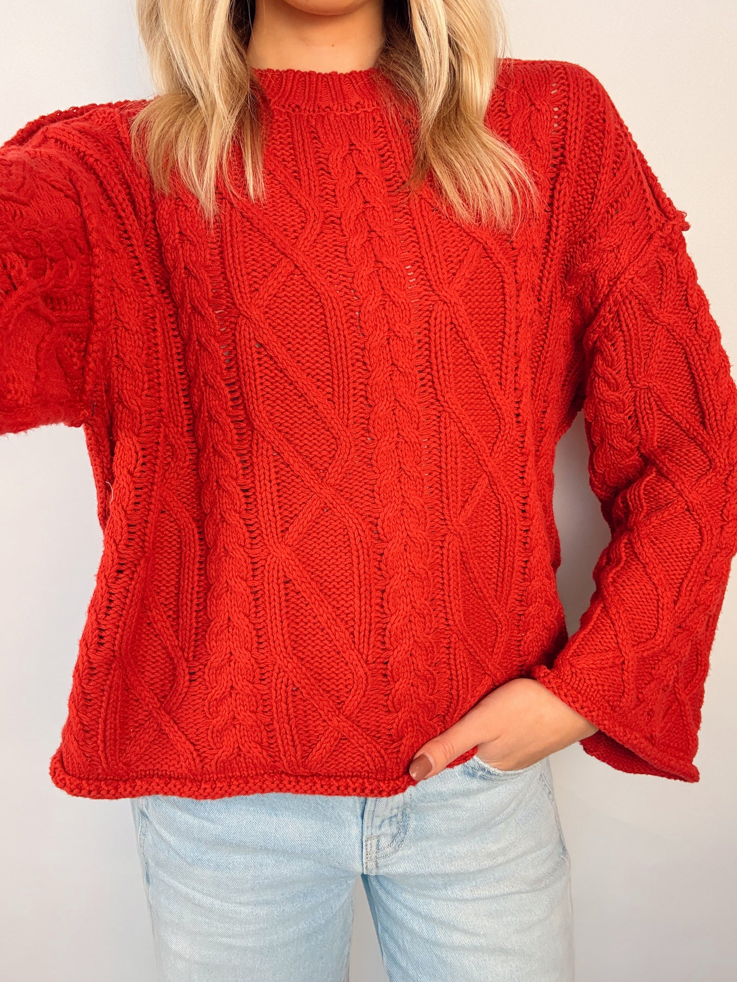 Red Cable Knit Sweater