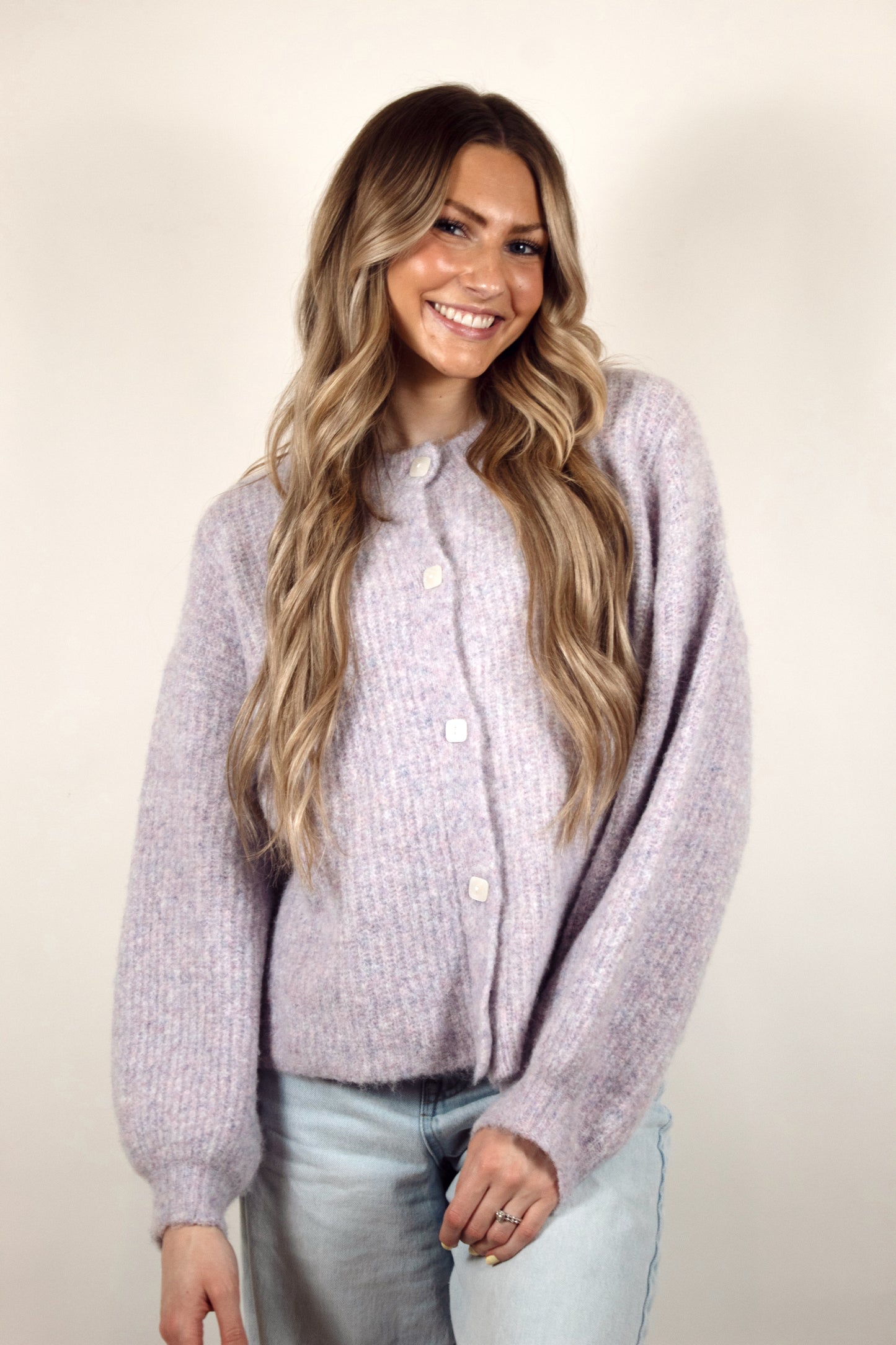 Oversized Balloon Sleeve Cardigan in Purple