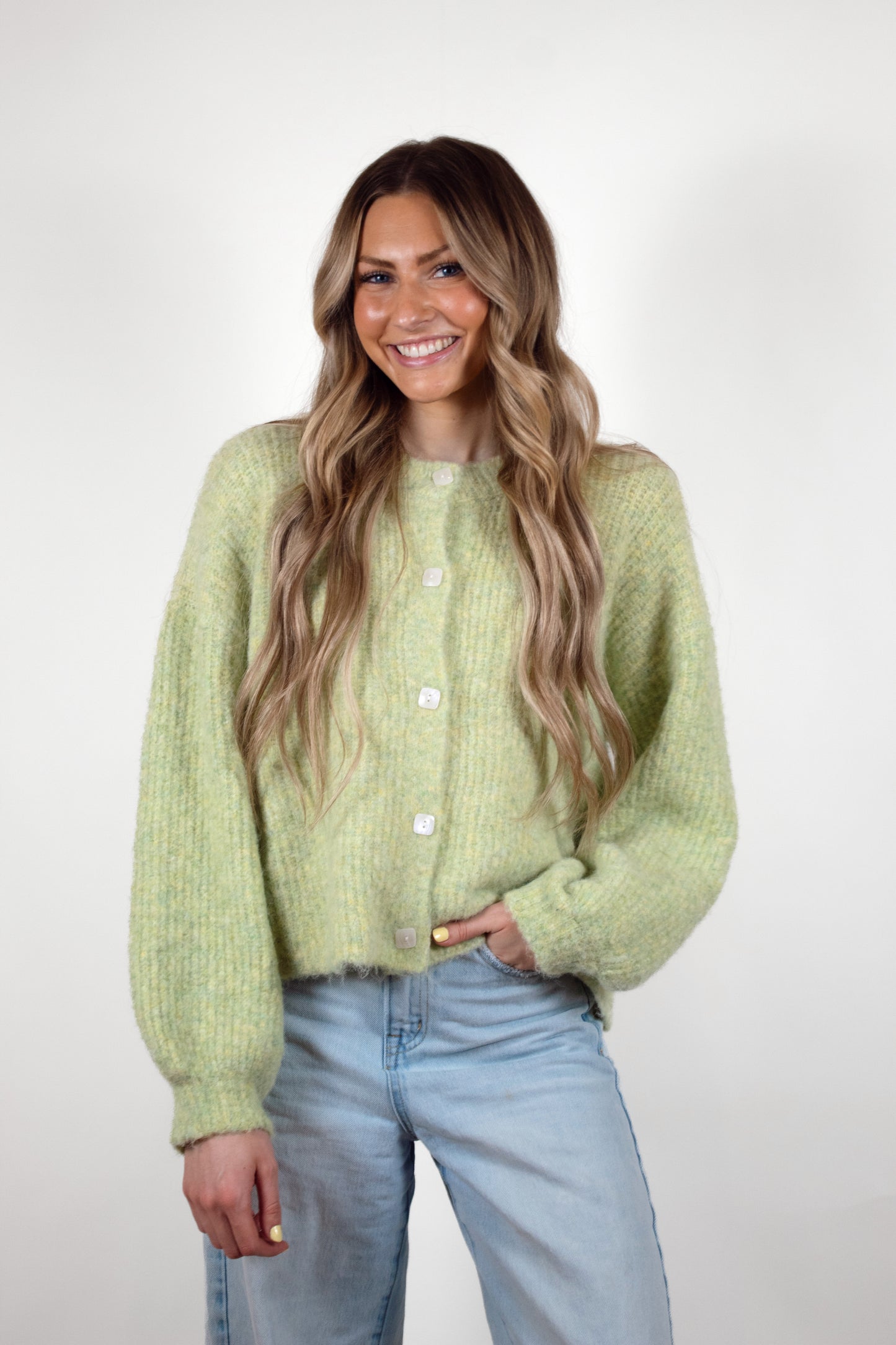 Oversized Balloon Sleeve Cardigan in Green