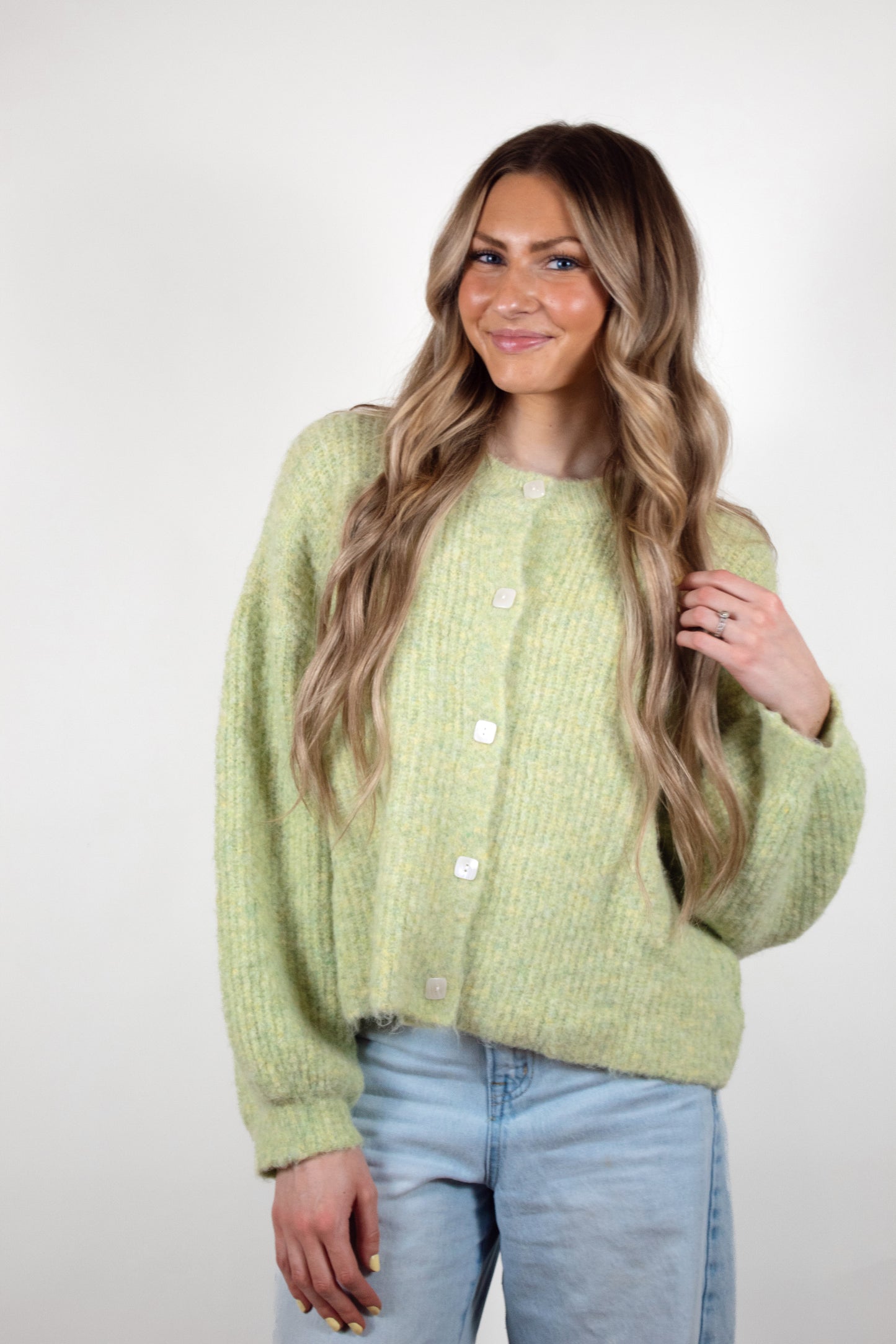 Oversized Balloon Sleeve Cardigan in Green
