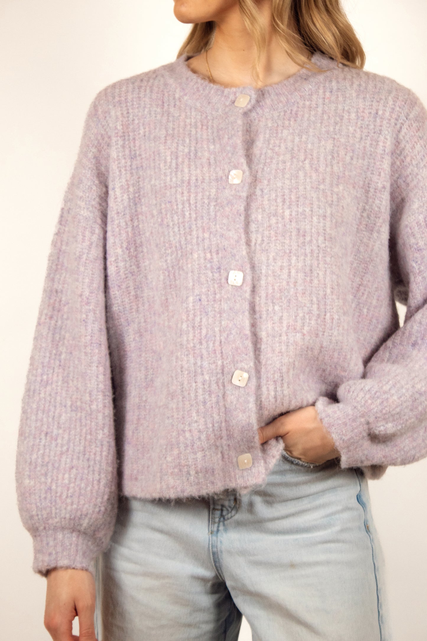 Oversized Balloon Sleeve Cardigan in Purple